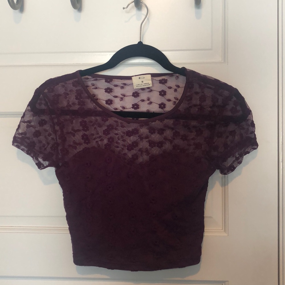 Pins and Needles Maroon Lace Crop Top